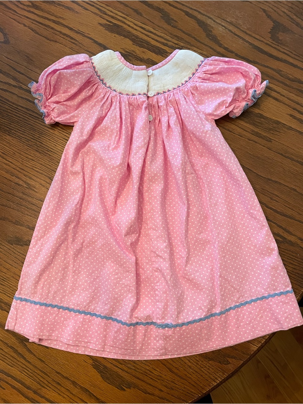 Pink Polka Dot Smocked Dress with Princess embroidery - Picture 3 of 5